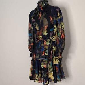 Alex Marie Black Multicolor Floral Long Sleeve Dress